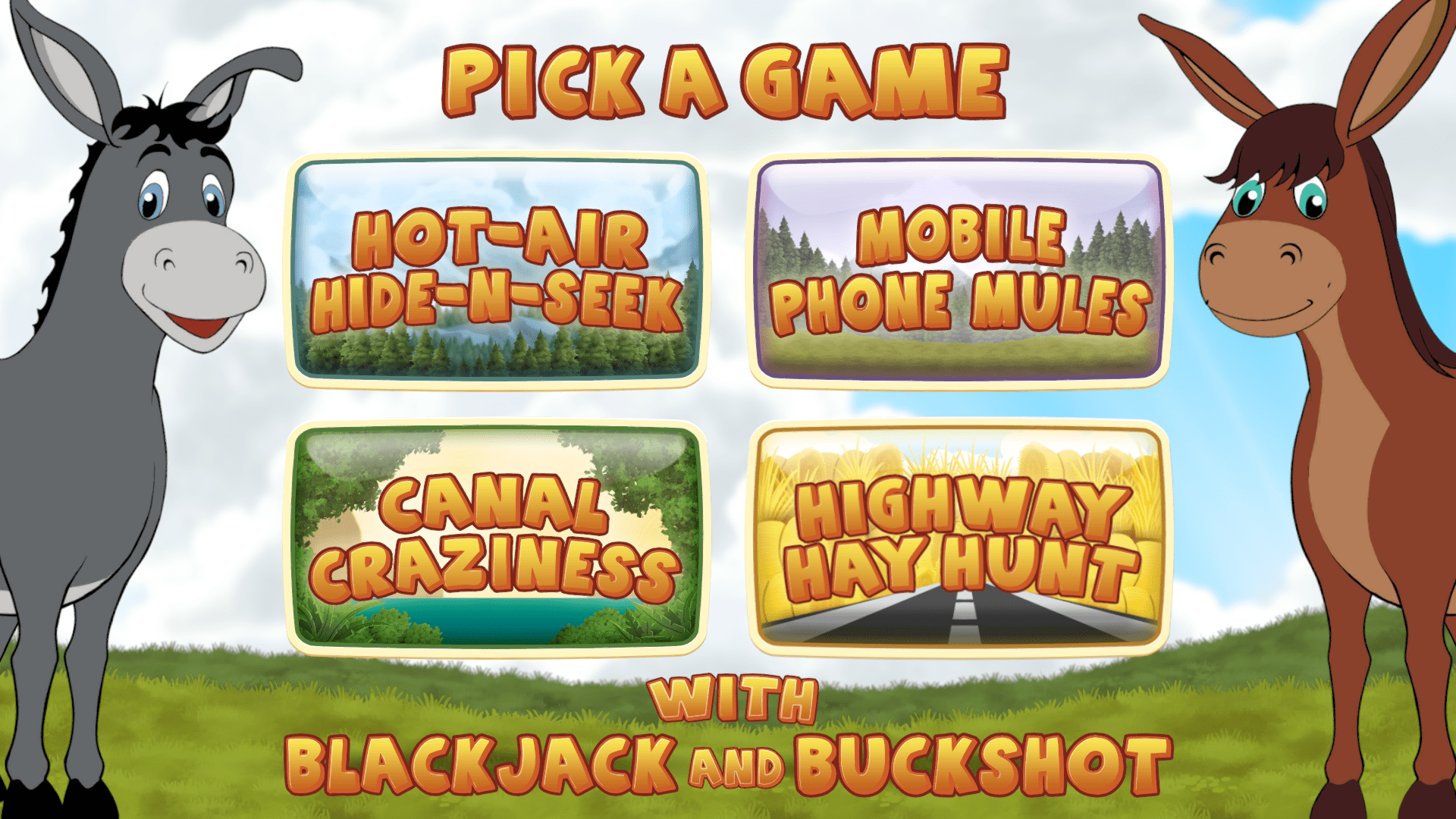 <h3>ATTRACT AND SELECT SCREEN</h3><p>Players choose from four educational modules based on historic Army innovations. Famous Army mascots Blackjack and Buckshot encourage players through voice over and text. Background music and simple animations keep the experience fun.</p>
