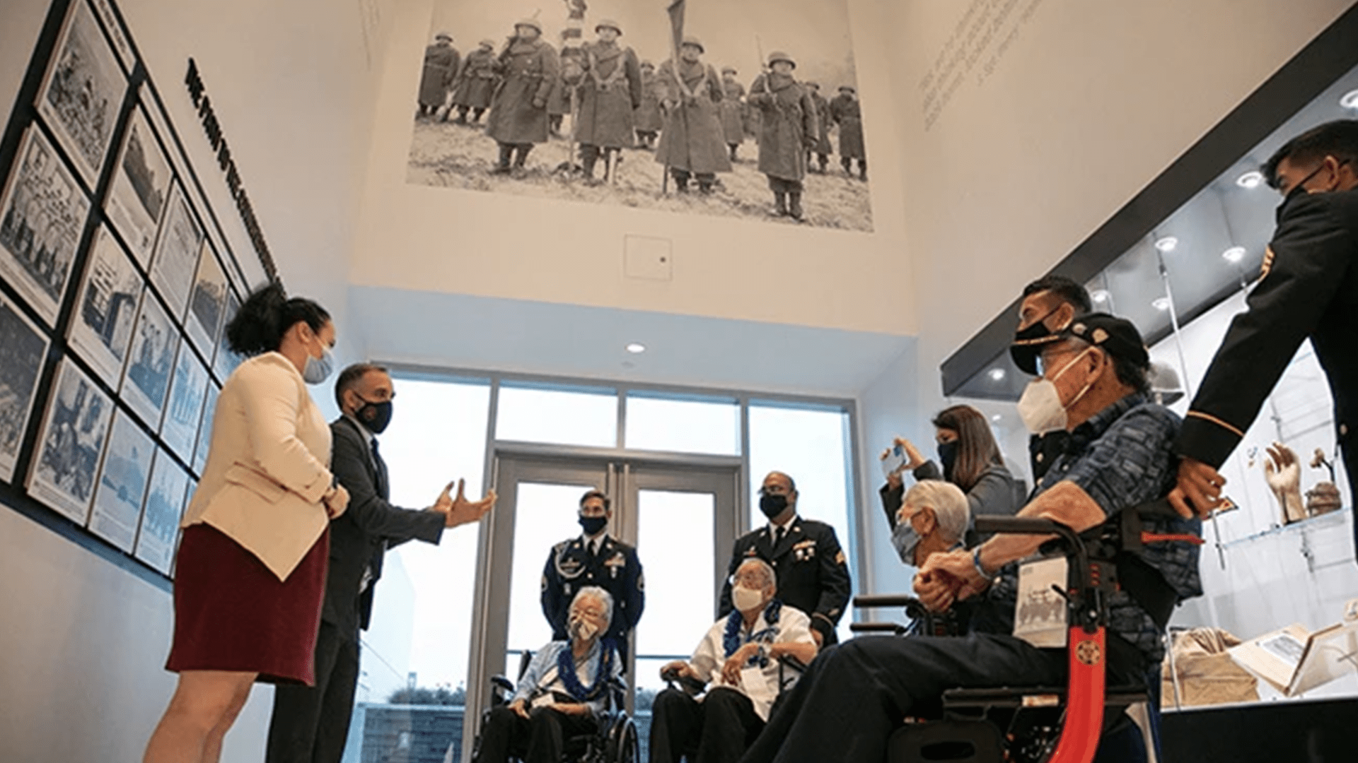 <h3>VETERANS VISITING THE NISEI SOLDIER EXHIBIT</h3>

<p>Japanese American Soldiers of the 100th Infantry Battalion, the 442d Regimental Combat Team, and Military Intelligence Service, collectively known as “Go for Broke,” were honored with the Congressional Gold Medal in 2011.</p>